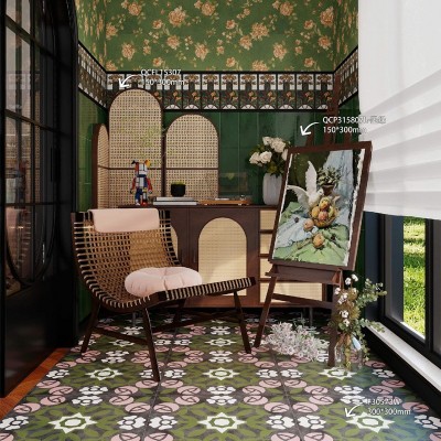 法式厨房卫生间复古全瓷亮光手工砖咖啡奶茶店商业空间墙砖150300图2