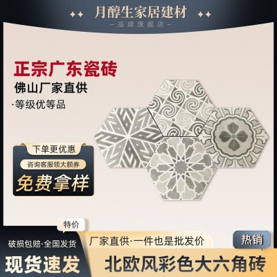 水泥灰北欧风客厅卧室阳台瓷砖厨房店面墙砖地砖大六角砖520x600
