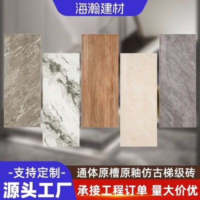 天然石材肌理楼梯踏步瓷砖一体式台阶梯级地板砖加厚原槽原釉瓷砖图2