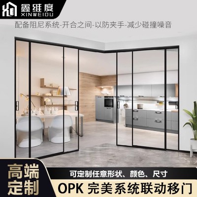 opk完美系统极窄推拉门铝合金阳台客厅厨房三联动玻璃移门无下轨图2