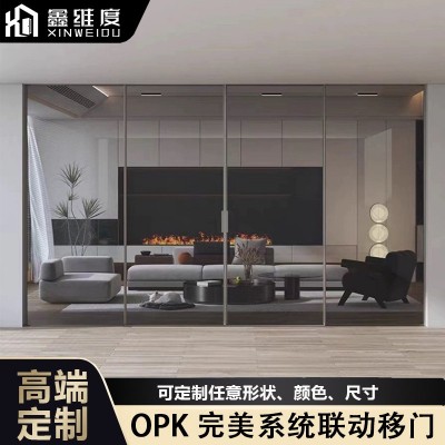 opk完美系统极窄推拉门铝合金阳台客厅厨房三联动玻璃移门无下轨图4