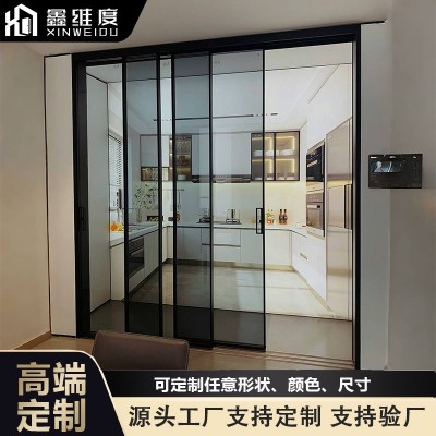 铝合金极窄厨房推拉门卫生间厕所客厅二三联动玻璃吊轨门隔断移门图2