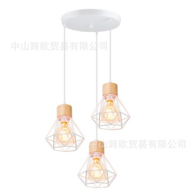 新款北欧现代简约餐厅吊灯轻奢客厅灯具卧室书房原木三头灯饰厂家图3