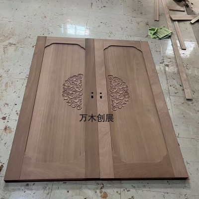 佛山纯原木双开门沙比利别墅大门入户门雕花烤漆门柚木实木子母门图5