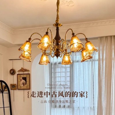 法式中古风客厅主灯餐厅吊灯设计师美式复古大厅灯多头玻璃主卧灯图4