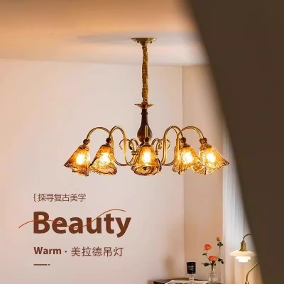 法式中古风客厅主灯餐厅吊灯设计师美式复古大厅灯多头玻璃主卧灯图3