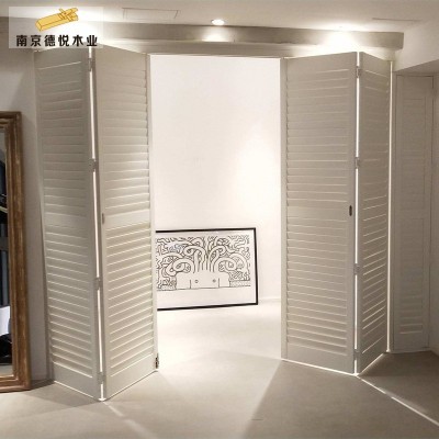 纯实木活动百叶折叠门 阳台客厅遮光透气推拉门 对开背景装饰木门图2