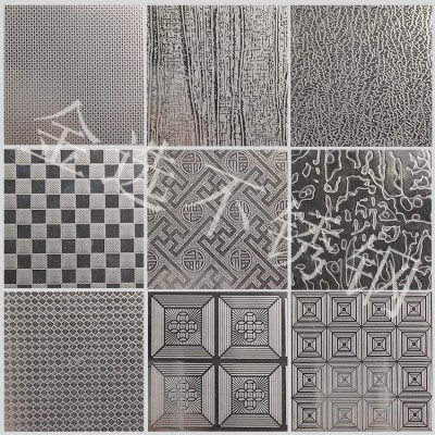 压花不锈钢 立方体回型大方格自由纹树纹金钱花木纹石纹珠光门板图5