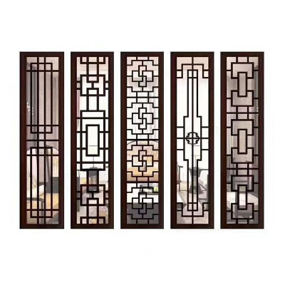 仿古风木纹铝窗花餐厅酒店室内装饰格子屏风隔断造型铝雕花批发图4