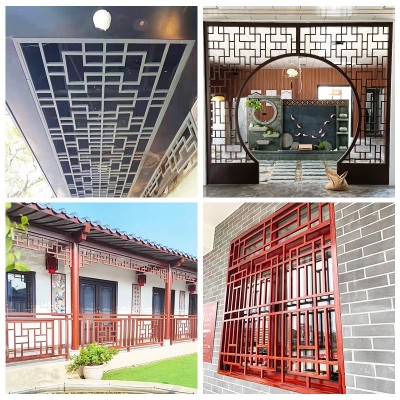 家用铝窗花隔断铝材屏风装饰镂空造型格栅木纹背景墙金属镂空隔断图5