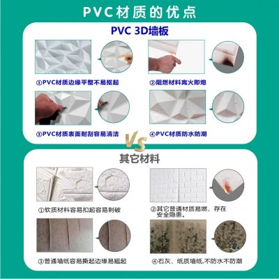 批发PVC3D墙板wallpanel背景墙贴纸防水防潮立体三维板立体浮雕图3
