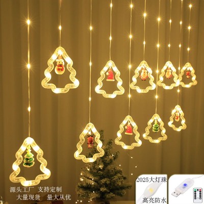 亚马逊热卖圣诞窗帘灯皮线创意圣诞树卡通挂饰led闪灯卧式窗帘灯图2