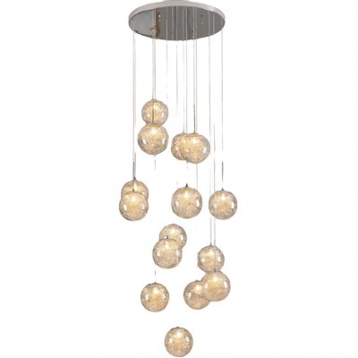 楼梯吊灯复式客厅北欧餐厅玻璃圆球形新中式别墅中空满天星长吊灯图5