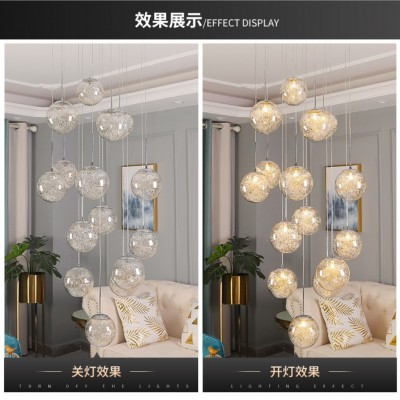 楼梯吊灯复式客厅北欧餐厅玻璃圆球形新中式别墅中空满天星长吊灯图3