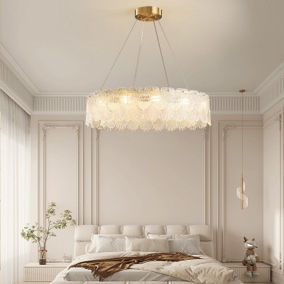 全铜水晶客厅灯后现代轻奢吊灯餐厅卧室简约大气贝壳花朵灯具 1件图3