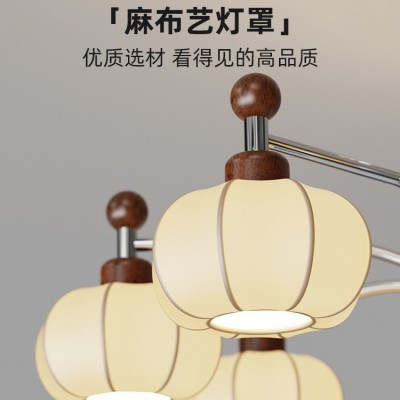 中古实木客厅吊灯复古胡桃木色高级感大厅主灯法式南洋风布艺灯具 1件图3