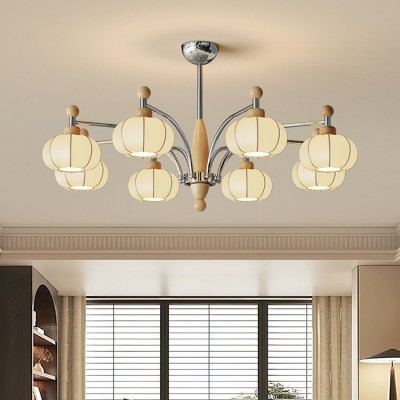 中古实木客厅吊灯复古胡桃木色高级感大厅主灯法式南洋风布艺灯具 1件图2