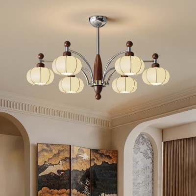 中古实木客厅吊灯复古胡桃木色高级感大厅主灯法式南洋风布艺灯具 1件图4