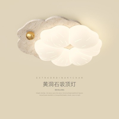 黄洞石吸顶灯奶油侘寂风温馨浪漫花朵卧室灯大气护眼房间灯具 1件图4