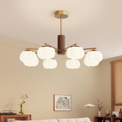 中古风吊灯客厅灯2025年新款黑胡桃木色侘寂风奶油棉花卧室餐厅灯 1件图3