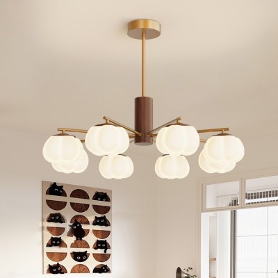 中古风吊灯客厅灯2025年新款黑胡桃木色侘寂风奶油棉花卧室餐厅灯 1件图2