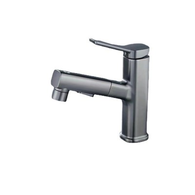 枪灰色抽拉式面盆冷热双用水龙头卫生间浴室柜台盆洗脸盆防溅龙头 1套图5