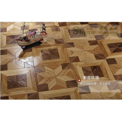 供应橡木+胡桃木拼花地板 厂家直销原木色实木复合地板图5