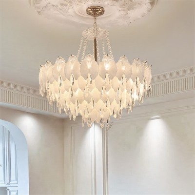 法式轻奢大气客厅吊灯奶油风水晶吊灯粉色浪漫卧室新款高级感灯具图2