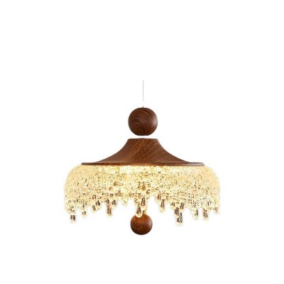 法式中古风冰山水滴吊灯复古胡桃木色高级感餐厅卧室灯升降小吊灯图5