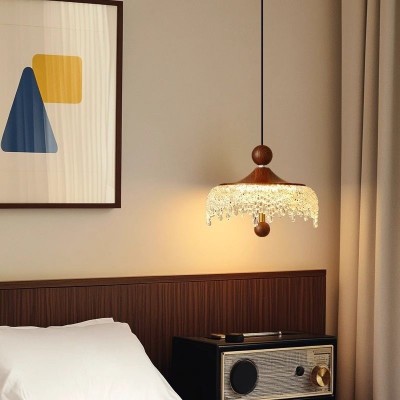 法式中古风冰山水滴吊灯复古胡桃木色高级感餐厅卧室灯升降小吊灯图4