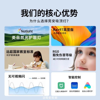 全光谱吸顶灯超薄智能护眼圆形简约儿童书房灯卧室灯中山灯具厂图4