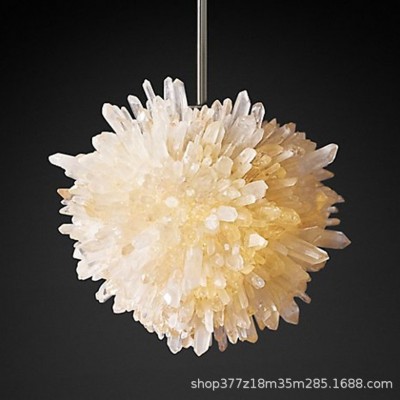 美式RH天然晶洞石水晶吊灯豪华酒店大堂软装客厅餐厅大气出口灯具图4