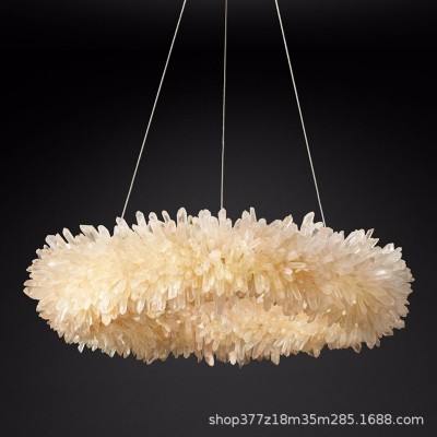 美式RH天然晶洞石水晶吊灯豪华酒店大堂软装客厅餐厅大气出口灯具图5