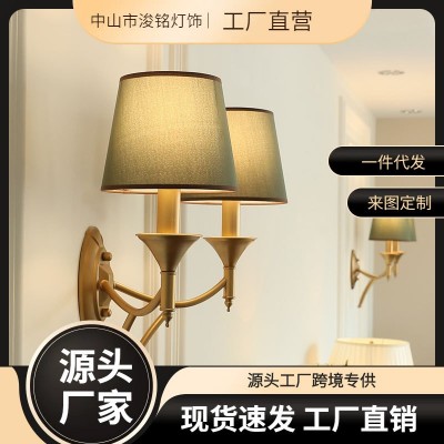 新款美式壁灯卧室床头壁灯客厅单头双头简约乡村铁艺楼梯过道灯具图2