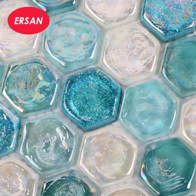 批发琉璃马赛克瓷砖小六角水晶幻彩闪粉装饰渐变卫浴泳池拼图图2
