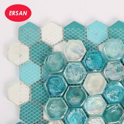 批发琉璃马赛克瓷砖小六角水晶幻彩闪粉装饰渐变卫浴泳池拼图图3
