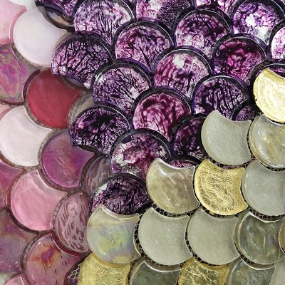 贝壳DIY扇形琉璃闪粉马赛克瓷砖背景墙 幻彩金葱金色马赛克图2