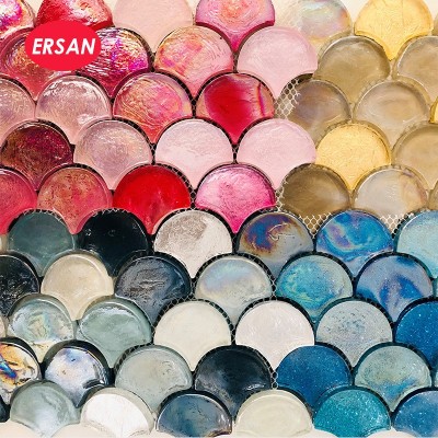 贝壳DIY扇形琉璃闪粉马赛克瓷砖背景墙 幻彩金葱金色马赛克图5