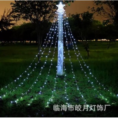 LED 五角星瀑布灯圣诞节挂树灯流水灯户外装饰灯庭院遥控太阳能灯图4