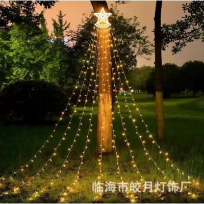 LED 五角星瀑布灯圣诞节挂树灯流水灯户外装饰灯庭院遥控太阳能灯图5