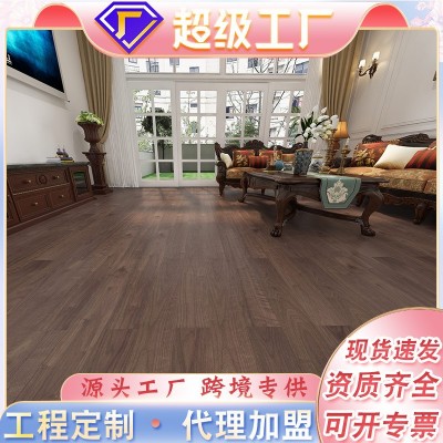 橡木新三层实木复合木地板黑胡桃木皮家用别墅原木奶油风厂家批发图1