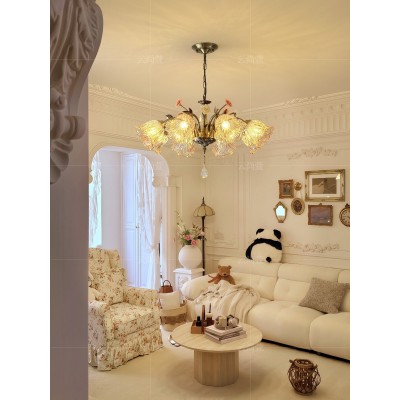 美式客厅吊灯复古花朵玻璃2026新款房间主灯餐厅卧室法式田园风