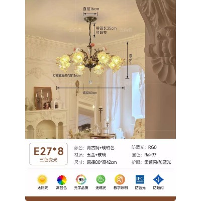 美式客厅吊灯复古花朵玻璃2026新款房间主灯餐厅卧室法式田园风图5