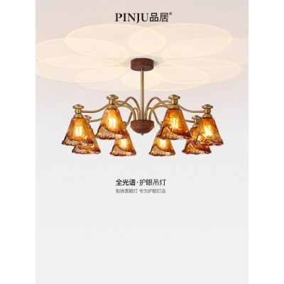 法式中古风客厅吊灯珀光2025新款美拉德复古感卧室餐厅玻璃灯