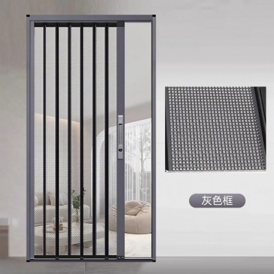 佛山折叠纱门免打孔纱门防蚊虫防猫抓防老鼠铝合金伸缩推拉式纱门图3