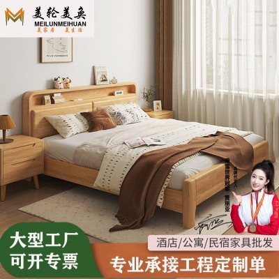 北欧公寓实木床1米8带夜灯现代简约双人床1米5宾馆民宿酒店软包床图5