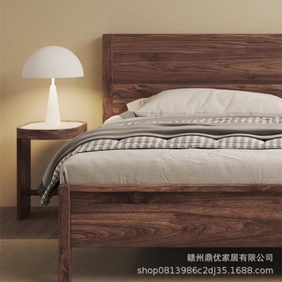 现代简约南美胡桃木1.8米实木床双人主卧床1.5米原木风家用卧室床图3